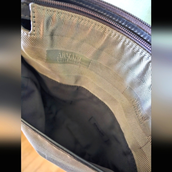 Armani Collezioni crossbody side messenger mens bag brown leather and jacquard - Picture 12 of 16